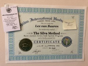 Het certificaat van de Silva methode voor Lex van Buuren - Uitgereikt door Landa Endlich van Silva-Nederland