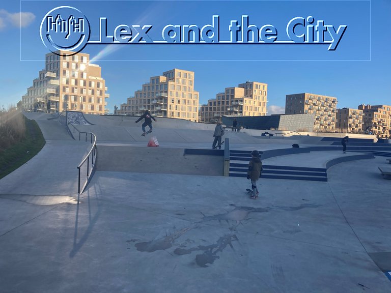 Grootste skatepark van Nederland met op achtergrond New York style nieuwbouw - Tijdens rondleiding Lex and the City