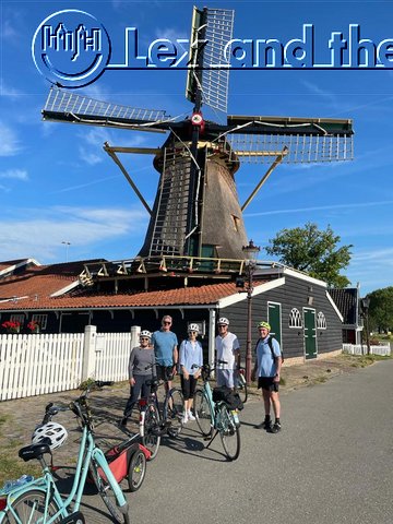 Australian small group visiting the dutch F1 GP and then private bike tour with Lex and the City passing by chalk windmill Amsterdam North.